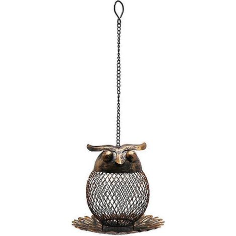 Mangeoire à oiseaux en forme de hibou suspendue en fer forgéaccessoire pour perroquet et perruchedécoration de jardincadeaubronze (1/5)