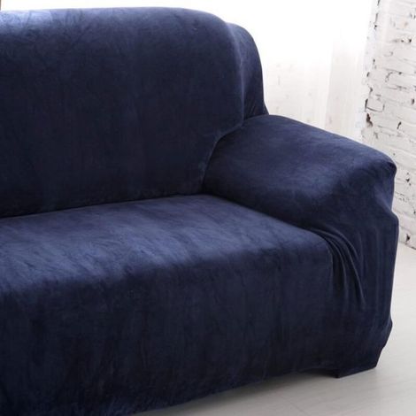 Housse De Canapé - Velours Épais - Extensible 360° - Pour Canapé 2 Places 145 À 185 Cm - Bleu (1/5)
