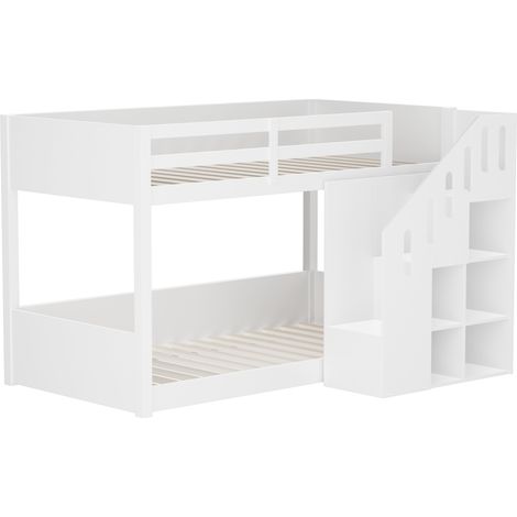 Kinder-Etagenbett 90 x 200 cm Weiß mit Stauraumtreppe und Sicherheitsgittern HOMVRA (1/5)