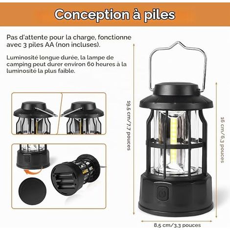 Lampe Camping Rétro LED Lanterne Portable IPX4 Étanche Luminosité Réglable Batterie Pêche Jardin Randonnée (1/4)