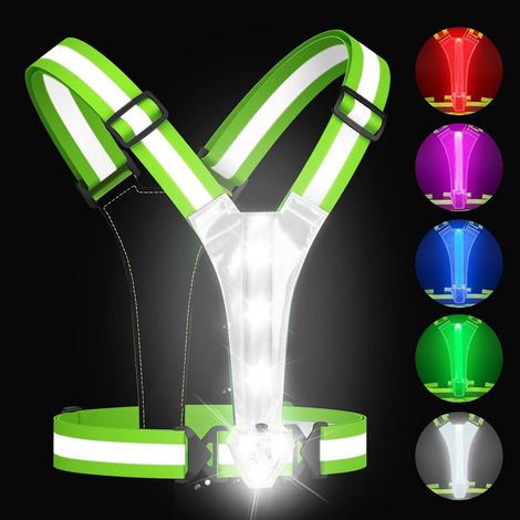 Gilet réfléchissant LED avec lumière thoracique, gilet lumineux haute visibilité rechargeable pour la course à pied, équipement de sécurité nocturne pour promenade de chien et cyclisme, réglable pour (1/5)