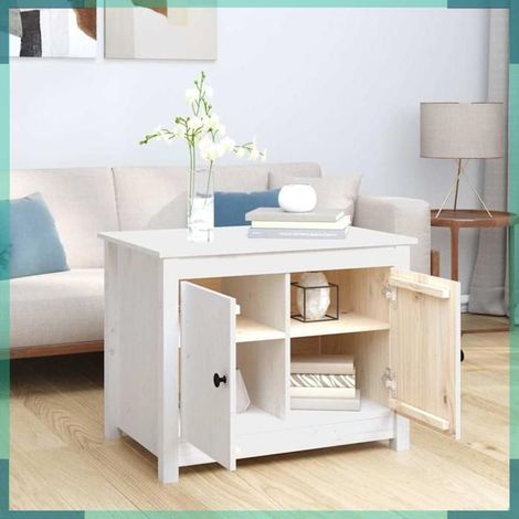 820927 Table basse Blanc 71x49x55 cm Bois massif de pin (1/5)