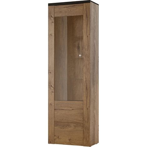 Hoher Designschrank mit 1 Tür aus der Kollektion SANTIAGO. Farbe Eiche und Schwarz mit Holzeffekt.