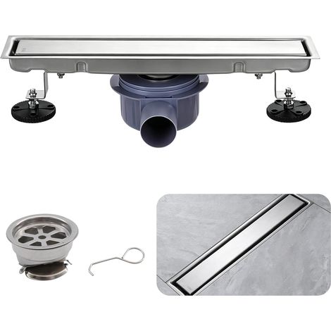 Bonde de douche - 8 x 50 cm - Avec pieds extensibles - En acier inoxydable - 2 en 1 - Double face - Avec siphon à 360° - Anti-odeurs et filtre à cheveux - Caniveau de douche carrelé extra (1/5)