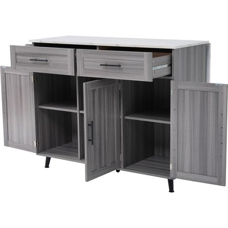 Isla de cocina con mesa abatible 129 x 46 x 91,5 cm gris y blanco con 2 cajones y ruedas (1/5)