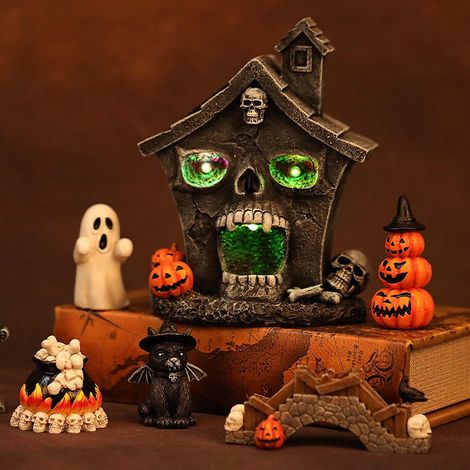 Maison Halloween - Décoration Lumineuse en Résine - Pour Intérieur Extérieur Bureau Cheminée Cuisine - 1 Pièce