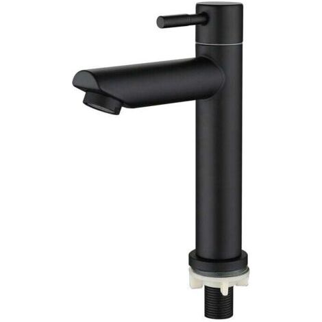 Waschbeckenarmatur mit Auslauf, Kaltwassersäule, Gesamthöhe: 18 cm, schwarz - Waschbeckenarmatur