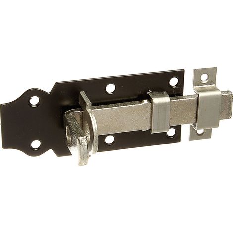 Verrou porte-cadenas droit, avec poignée plate et gâche attachée, zingué, platine laquée noire, platine 100 x 44 mm (1/4)
