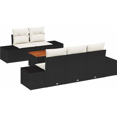 Garden Sofa Set with Storage 6 pcs Black and Cream Poly Rattan vidaXL