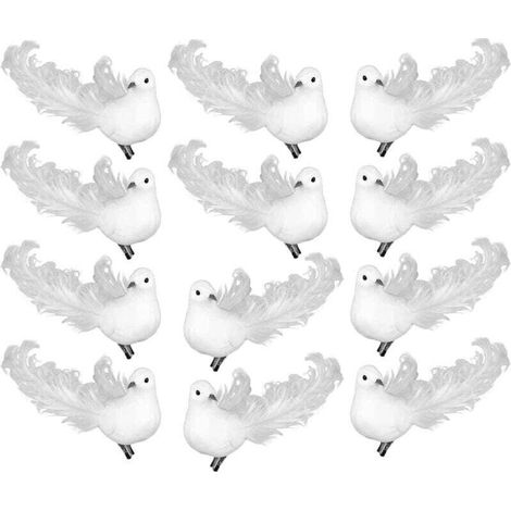 Colombes blanches artificielles avec pinces métalliques, 12 mini oiseaux blancs à plumes pour travaux manuels, décorations de Noël et couronnes (1/4)