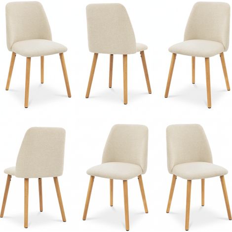 Goeurvant Sedie da Pranzo Minimaliste Moderne con Rivestimento Traspirante e Gambe in Legno Massello - Set di 6 - Crema - Ciniglia (1/5)