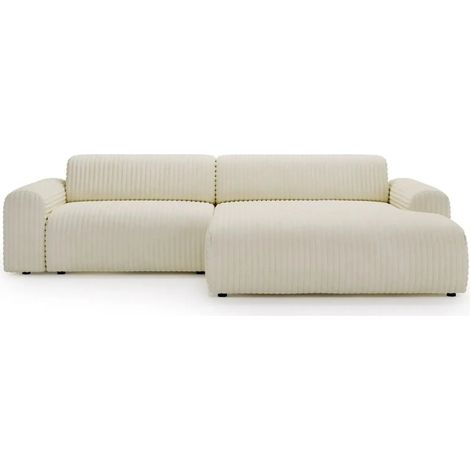 MILA - Canapé d'angle velours côtelé 3 places Beige Gauche (1/5)