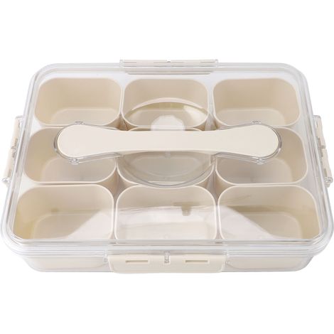 Contenitore in plastica per spezie, con 9 scomparti, ideale per conservare frutta e snack, con coperchio trasparente e maniglia, perfetto per la cucina, i viaggi e il campeggio. (1/5)
