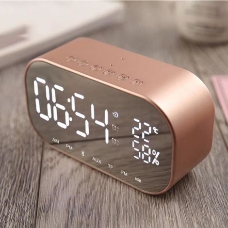 Bluetooth Alarm Clock Radio with 2.3W Speaker – Thermometer – AUX Input – USB Compatible – Champagne Color – 10m Range (1/4)