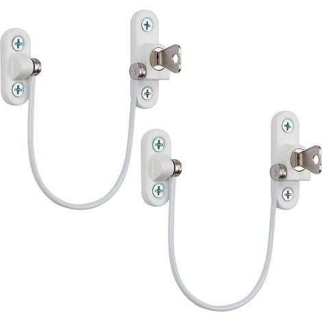 Verrou de Sécurité Meuble Porte Fenêtre-2Pcs avec Clé de Blanc Restricteur Câble 190mm-Bébé Enfant Sécurité Entrebâilleur à Cable (1/5)