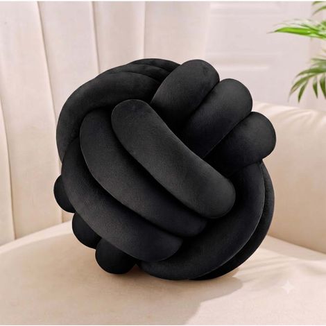 Relaxdays cojín anudado para sofá, estilo escandinavo, Ø 25 cm, negro (1/5)