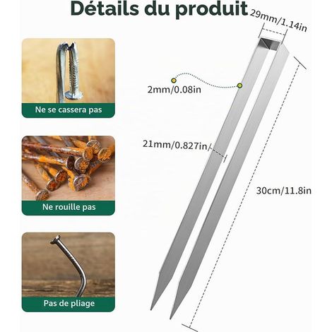 Sardines de Fixation, Fixation Arc de Roses, Piquets en Acier en Forme de U, pour la Fixation des Arches de Jardin et des tuyaux d'eau, 300x29x21mm(Argent) (1/3)