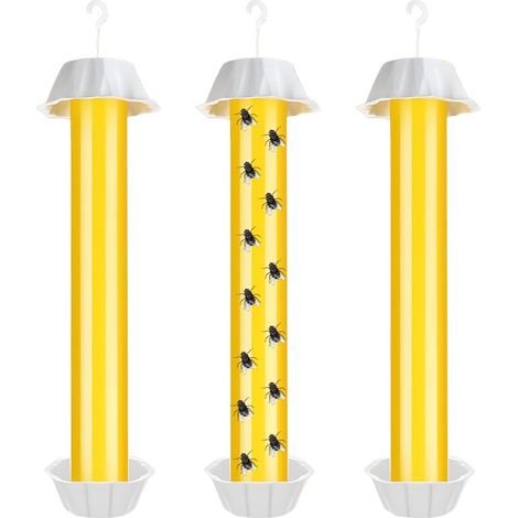 3 Pièces Piège à Mouches des Fuits, Anti Moucheons Intéieu Attape Mouches Cuisine avec Cochet de Suspension Suspendus Bâton Piege a Moucheons pou Intéieu et Extéieu (Jaune)