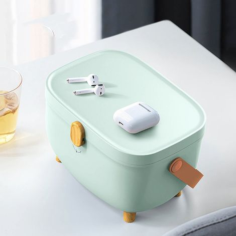 Boîte de rangement pour médicaments en plastique ovale à double compartiment, grande capacité, verte, idéale pour la maison ou la résidence étudiante. (1/5)