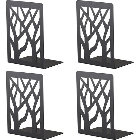 Lot de 4 serre-livres en métal avec butées antidérapantes, idéal pour la maison et le bureau. (1/5)