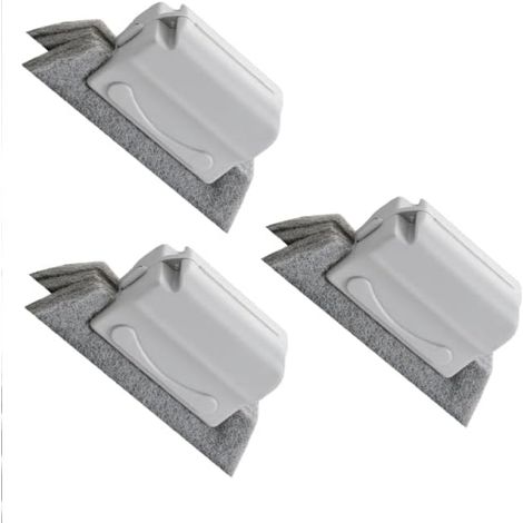 Lot de 3 brosses de nettoyage pour rainures de fenêtres et rebords de fenêtres. Outil de nettoyage pointu pour les joints de fenêtres, gris.