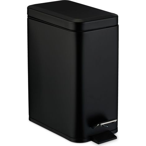 Relaxdays Bathroom Pedal Bin, 5 L, Soft-Close, Removable Inner Bucket, Matt Stainless Steel, Sanitary, with Lid, Black