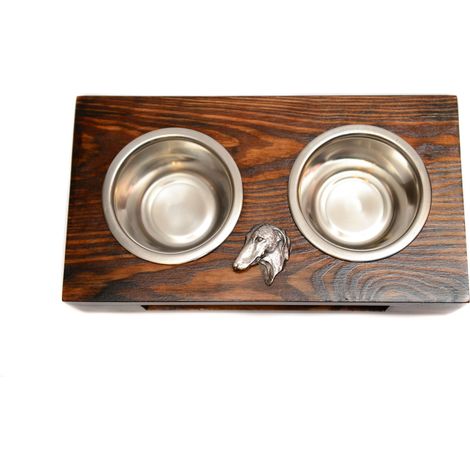 Levriero africano, Azawakh II - supporto in legno con ciotole per cani, ciotole in acciaio per cani, un regalo per l'adozione di un cane di Art-Dog (1/5)