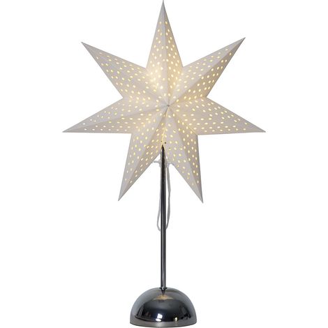 Star Trading Paper Star Light 'Lottie' avec base en métal, batterie + minuterie, 46 LED, blanc-argent, blanc chaud, H 55 cm