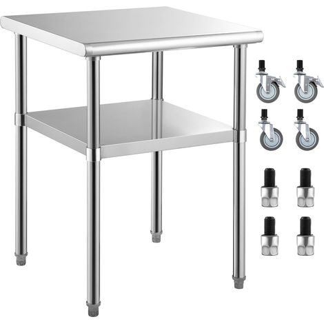 Table de Préparation en Acier Inoxydable, 61 x 61 x 91 cm, Capacité 272 kg, Plan de Travail avec Étagère Réglable et Roulettes Universelles, pour Cuisine, Garage et Jardin (1/5)