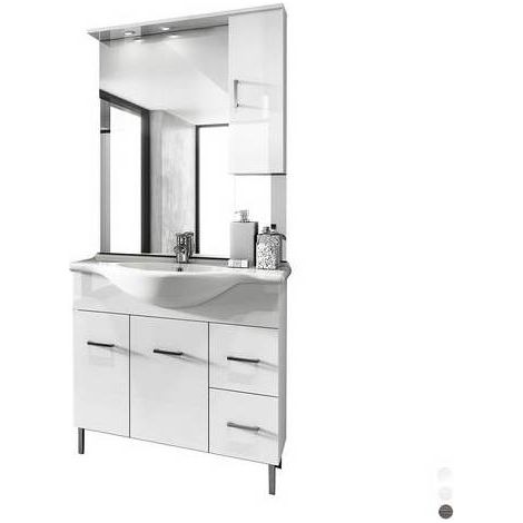 MEUBLE DE SALLE DE BAINS VENICE 85 CM AVEC LAVABO ET MIROIR Dimensions : Mélèze blanc