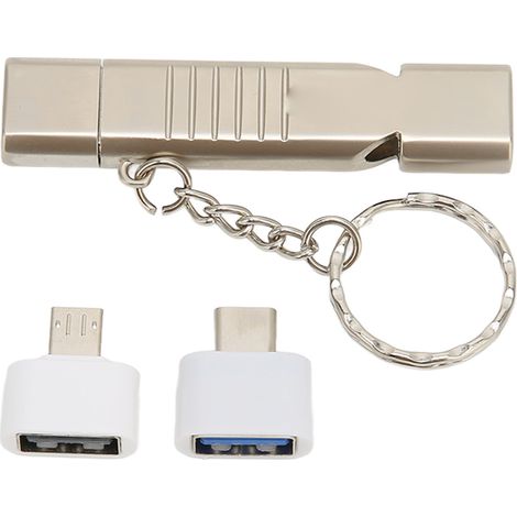 Clé USB 3.0 multifonction en alliage de zinc avec sifflet SOS, étanche, 64 Go, couleur argent, pour ordinateur et extérieur. Son puissant de 120 dB. Porte-clés inclus. (1/5)