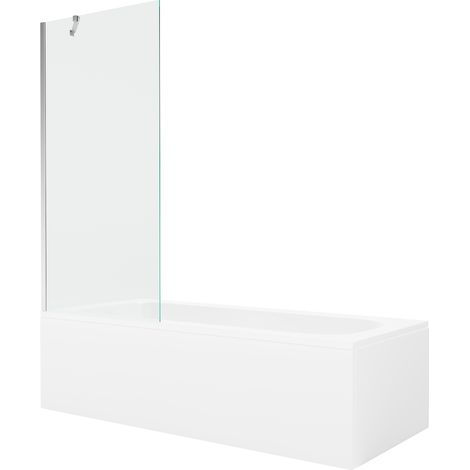 Mexen Vega rechteckige Badewanne 150 x 70 cm mit Verkleidung und 1-flügeliger 80 cm Abtrennung, transparent, chrom (1/5)