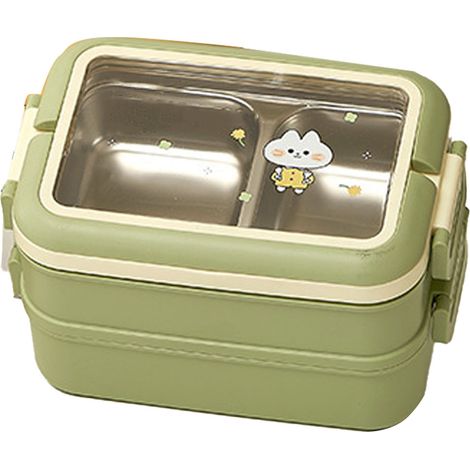 Grüne, stylische und sichere isolierte Edelstahl-Bentobox mit Fächern, ideal für Schüler und Kinder (1/5)