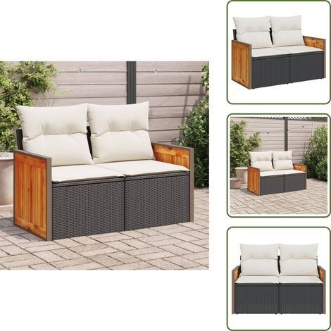 The Living Store Gartensofa mit Kissen 2-Sitzer Schwarz Poly Rattan - 2-Sitzer (1/5)