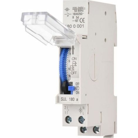 Horloge, sonnerie et minuterie Minuterie mécanique de 24 heures Montage sur rail Batterie intégrée, AC220-240V - SUL180a Minuterie minimale de 15 minutes (1/4)