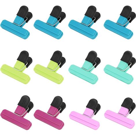 Clip per patatine, clip per alimenti da 12 pezzi, clip per sacchetti per alimenti (7,6 cm x 6,35 cm) (1/4)