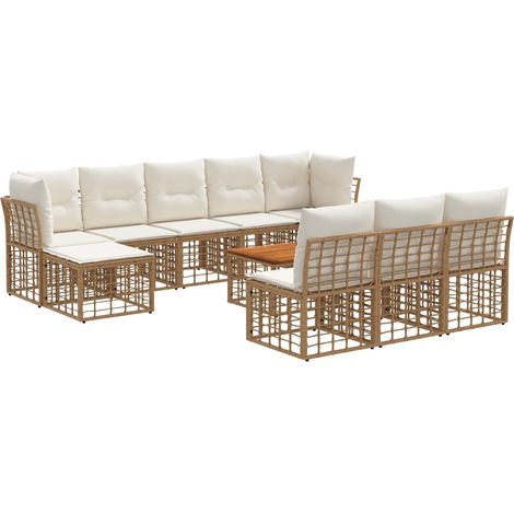 Outdoor-Sofagarnitur 11 pcs Natürlich und Cremweiß Polyester vidaXL