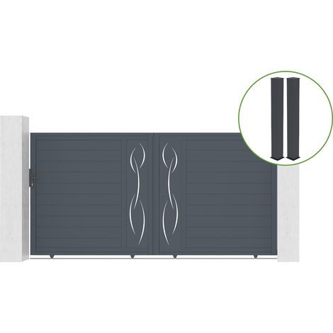 Schiebetor 3,5m LIFE H.180cm graues Aluminium + 2 Pfosten 20x20cm H.190cm (1/5)