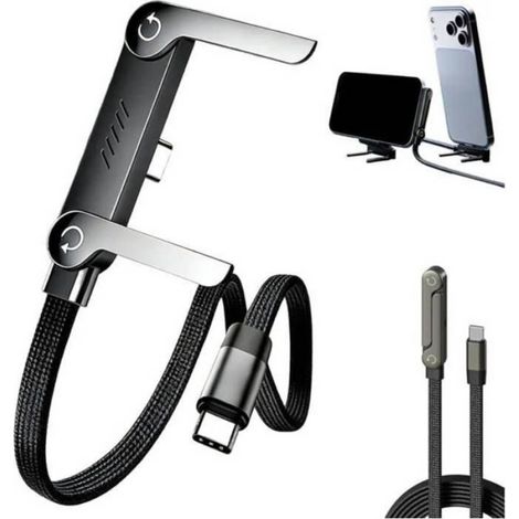1 Câble USB C,Charge Rapide 240W,Support Invisible Intégré,Tresse Nylon,1,5 m,Smartphone Tablette Console (1/5)