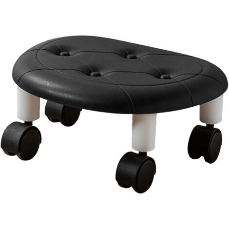 QORVA-Fuax – tabourets roulants ronds et bas, en cuir, roue universelle, petit tabouret pivotant à roulettes, capacité de poids élevée pour la maison, noir
