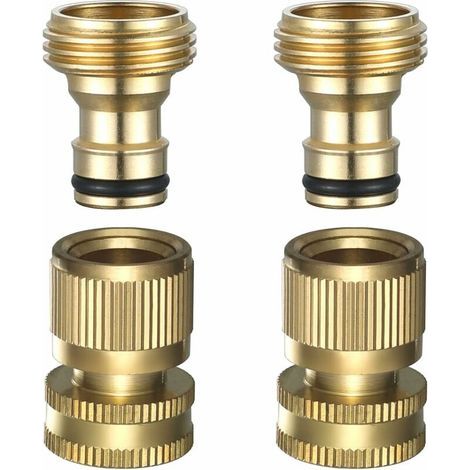 Schnellkupplungs-Gartenschlauch – Schnellkupplungs-Gartenschlaucharmaturen, Schnellkupplungs-Wasserschlauch aus massivem Messing, 3/4" GHT, 2er-Set (1/4)