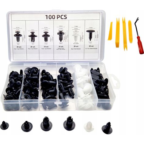 JUEGO DE CLIPS PARA COCHE, CLIPS PARA TAPICERÍA, PINZAS, ESTUCHE 100 UDS., CUCHARAS DE MONTAJE (1/5)