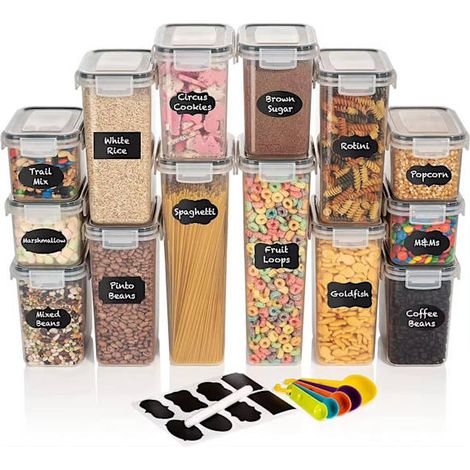 Ensemble de 14 boîtes hermétiques sans BPA avec couvercles, idéales pour organiser la cuisine et le plan de travail.-AquaForge (1/4)