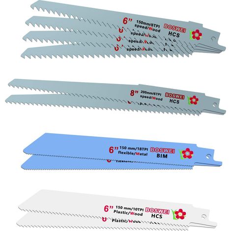 flintronic Lames de Scie Sabre, 10-Piece Lame Scie Sabre pour Bois et Métal(150mm, 230mm de Longueur, 6/10/18 TPI) Compatibles avec La Plupart Des Perceuses (1/5)