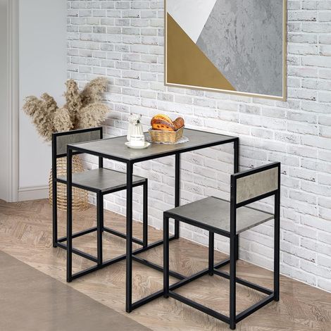 COSTWAY 3 TLG. Küchenbar, Essgruppe mit 2 Barstühlen, Küche Sitzgruppe, mit Metallgestell, Holz, Bartisch Set für kleine Raeume, Küche, Esszimmer und Bistro Grau (1/5)