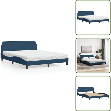 Schaumstoffmatratze - vidaXL Bett mit Matratze "Dover" Blau 160x200 cm Stoff - Stoffbett (1/5)