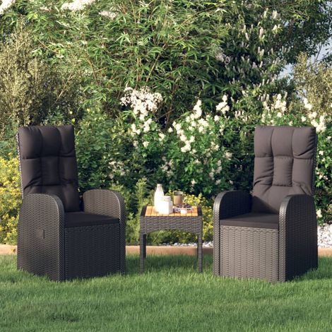 Reclining Garden Chairs with Cushions 2 pcs Black Poly Rattan vidaXL (1/5)