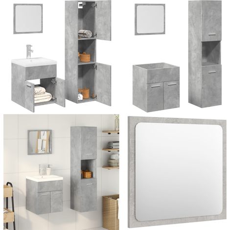 vidaXL 3-tlg. Badmöbel-Set Betongrau Holzwerkstoff (1/5)
