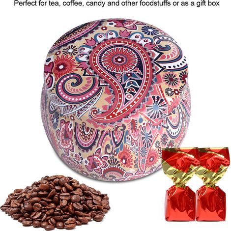 Boîte de rangement en fer-blanc, boîte métallique pour la maison et la cuisine, idéale pour le thé, le café, les bonbons, les bijoux et les cadeaux (D) (1/5)