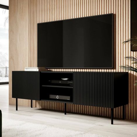 Molini TV-Ständer, Wohnzimmer-Sideboard mit vier Flügeltüren, vom Boden abgehoben, 150x42 h52 cm, schwarz (1/4)